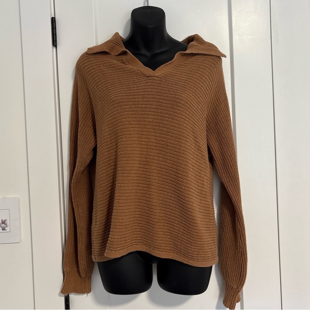 Pullover Turn Down Knit Sweater Long Sleeve Women's Top Shirt‎ Size Medium